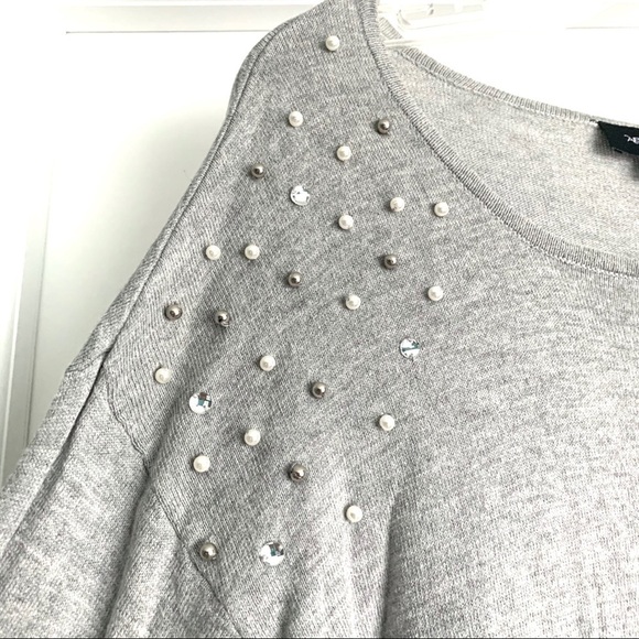 AB Studio Gray Long Sleeve Sweater Pearl Sparkle S - Picture 2 of 9